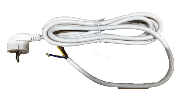 Kabel 3m m/støpsel 3G 1,5mm2 hvit (Innekabel)